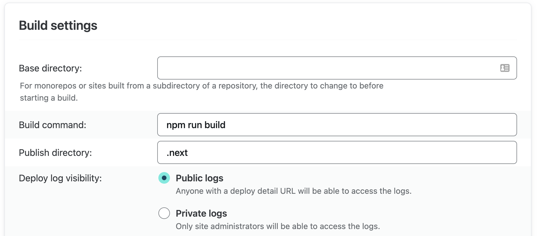 Netlify build config